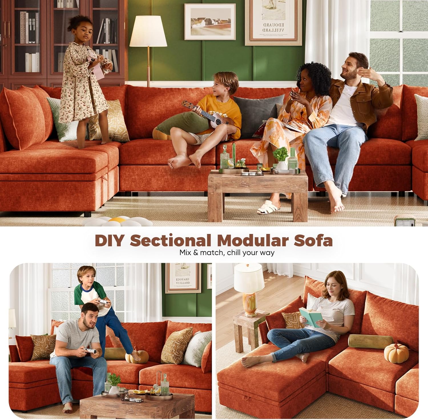 ABCASA 167.5" Oversized Modular Sectional Sofa, U Shaped Convertible Couch with Movable Ottoman, Large 8 Seat Corner Couches for Living Room Deep Seat Terracotta Chenille