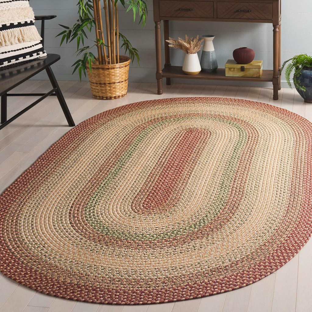 SAFAVIEH Washable Rug Outdoor Braided Collection - 8' x 10' Oval, Rust & Multi, Handmade & Reversible, Non-Shedding & Easy to Clean, Ideal for Patio, Backyard, Mudroom (BRD303A)