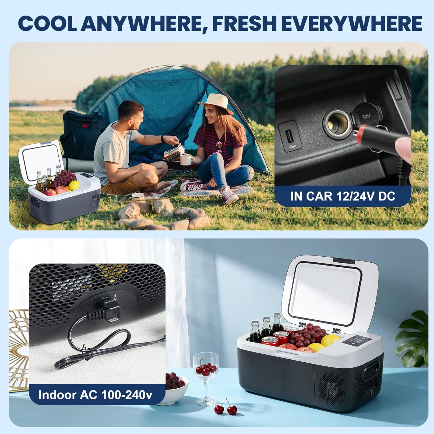 OLIXIS Portable Car Refrigerator, 17QT Single-Zone Electric Cooler for Vehicles, -4℉-68℉ Freezer Smart Control via Bluetooth with Car Battery Protection, Child Lock, 12/24V DC & 100-240V AC Powered