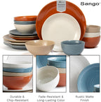 Sango Siterra Painter's Palette 16-Piece Stoneware Dinnerware Set - Service for 4, Ceramic Plates and Bowls Sets, Chip Resistant, Rustic Dishware, Microwave & Dishwasher Safe Kitchen Dishes