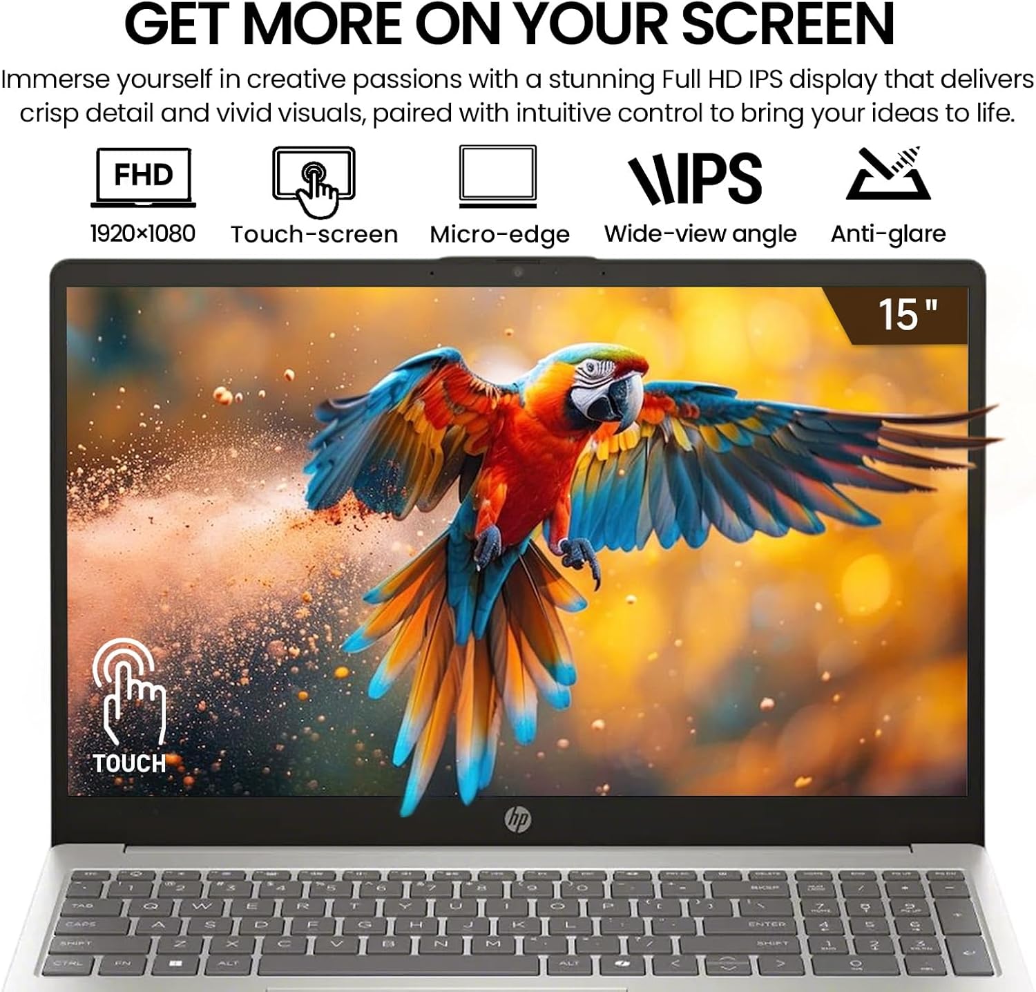 HP 15 Inch Touchscreen Laptop Computer  15.6" FHD IPS Touch Screen Students&Business Laptop  13th Gen Intel 10-Core i5 (> i7-1255U)  Windows 11 Pro  Copilot Key  Number Pad  Silver|8GB RAM 512GB SSD