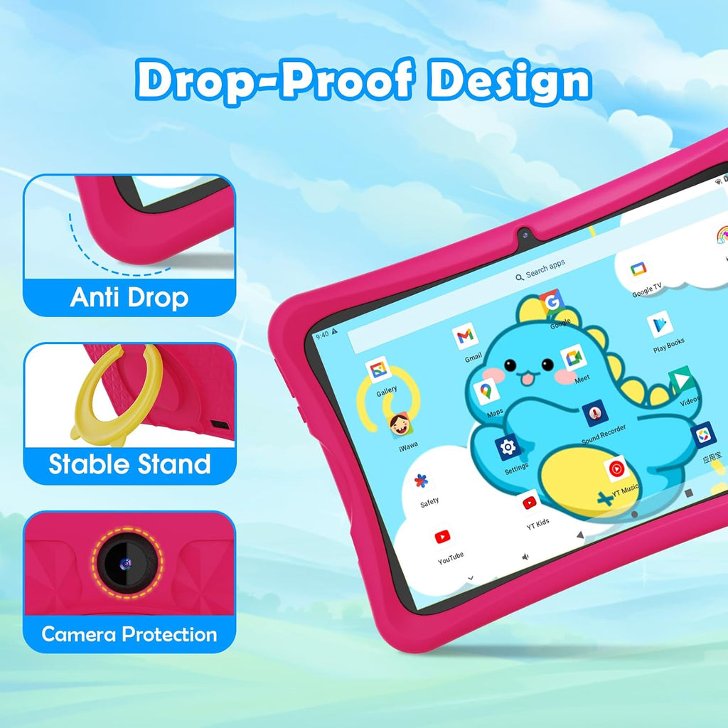 DigiLand Android 15 Kids Tablet,10.1 inch Tablets,6GB RAM+32GB ROM (Expand to TF) Parental Control,Kids Software Pre-Installed,Dual Camera 2MP+5MP,Android Learning Tablet with Proof Case
