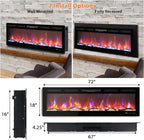 60 in Electric Fireplace, Recessed/Wall Mounted Linear Fireplace with WiFi & Remote Control, Multicolor Flame Effect, 750W/1500W Heating, Includes Log & Crystal Decor, Black