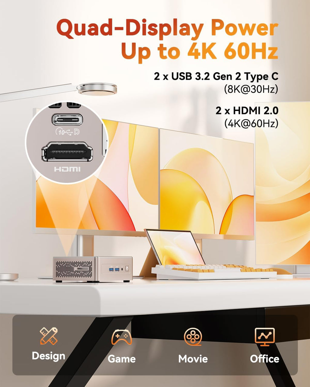 GEEKOM A5 Mini PC 2026 with AMD Ryzen 7 5825U  16GB DDR4(Not LPDDR)  512GB NVMe SSD  2.5" SATA HDD  Radeon Vega 8 Graphics  Windows 11 Pro  8K Quad Display  Dual HDMI  6XUSB  SD 4.0 Slot