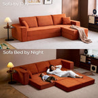 LINSY HOME Oversized Convertible Sofa Bed with 2 Pillows & Ottoman, Corduroy Boneless Couch Folding Modular Sleeper Sofa, L Shaped Couch Floor Sofa for Living Room Apartment, Upgrade Backrest (Orange)