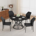 47.24" Round Dining Table Set for 4, 5 Piece Dining Room Table Set, Circle Kitchen Table and Chairs for Dining Room, Living Room, Kitchen, Apartment(Black Table + 4 Black Faux Leather Chairs)