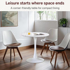 Round Dining Table 27.5" Faux Marble White Tulip Table with Pedestal Base for 2-4 People Small Space - Kitchen Living Room Cafe