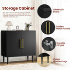 Black Buffet Cabinet, Free Standing Sideboard with Storage, Wood Accent Cabinet with Doors,Modern Credenza, Sideboard Storage Cabinet for Living Room, Dining Room(1, Black & Gold)