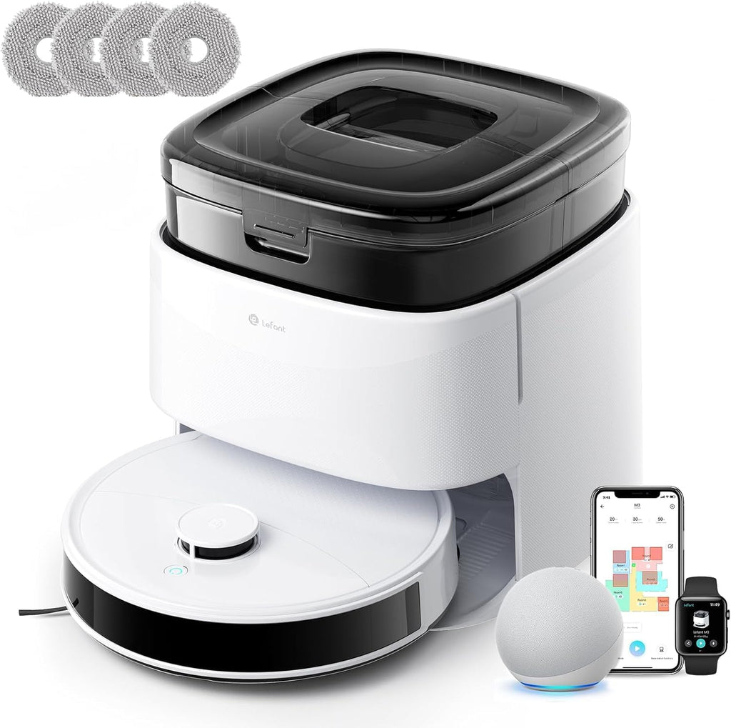 Lefant LiDAR Robot Vacuum and Mop, 15000Pa Suction, 90-Day Self-Emptying, Obstacle Avoidance, Auto Mop Washing&Drying, All-in-One for Pet Hair Carpet, 5G WiFi Alexa/APP/iWatch Control, M3