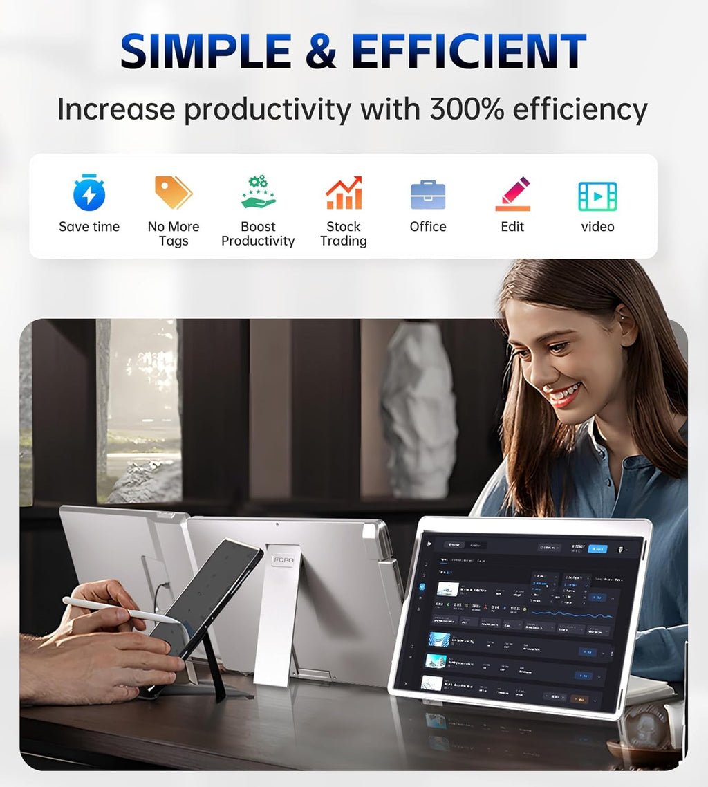 FOPO 15.6 Triple Laptop Screen Extender  Left Screen 360° Rotation Laptop Monitor Extender  Plug and Play Triplp Monitor for 13-17" Laptops with USB-C/HDMI  for Windows/Mac(M1/M2/M3) Pro/Max - S10