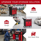 Tool Chest 2-Drawer | Rolling Tool Chest with Wheels/Side Drawer | Drawers Integrated Lockable | Tool Cart/Cabinet with Drawers for Garage Storage,Workshop | Safety Rounded Corner Anti-collision | Red