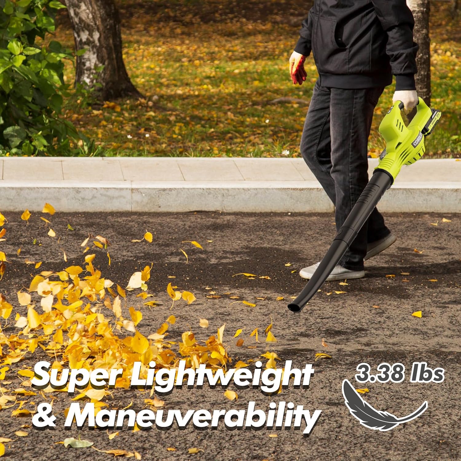 Leaf Blower Cordless - 21V Powerful Electric Leaf Blower with 2 Batteries and Charger, 2 Speed Modes, 2.0Ah Lightweight Battery Powered Leaf Blowers for Lawn Care, Patio, Dust, Blowing Leaves