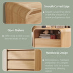 25" Tall Modern Nightstand Set of 2, 23.6'' Wide Wood Bedside Table w/2 Storage Drawers, Charging Station, Mid Century End Table for Bedroom, Living Room,Curved Profile Design, Natural Oak | Modern, Set of 2, Bedside Table, 2 Storage Drawers, Chargin