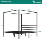 YITAHOME Metal Four Poster Canopy Bed Frame King Size, 14 Inch Platform with Built-in Headboard Strong Metal Slat Mattress Support, No Box Spring Needed, Black