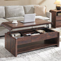 47" Lift Top Coffee Table with Storage, Modern Coffee Table with Pull-Out Drawer and Two-Tier Storage, Rectangle Wood Center Table w/Curved Profile Design for Living Room, Brown