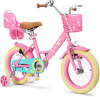 XJD Girls Bike for Toddlers 3-9 Years Old Kids, 12 14 16 Inch Kids Bike with Training Wheels, Streamers, Basket and Doll Seat