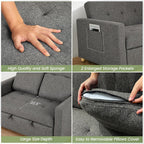 SEJOV Sleeper Sofa Bed, 3-in-1 Convertible Sofa Chair, Linen Fabric Pull Out Couch Bed, Loveseat Sleeper with Spring Support, Adjustable Backrest, 2 Seater Recliner Chair for Small Space, Dark Grey