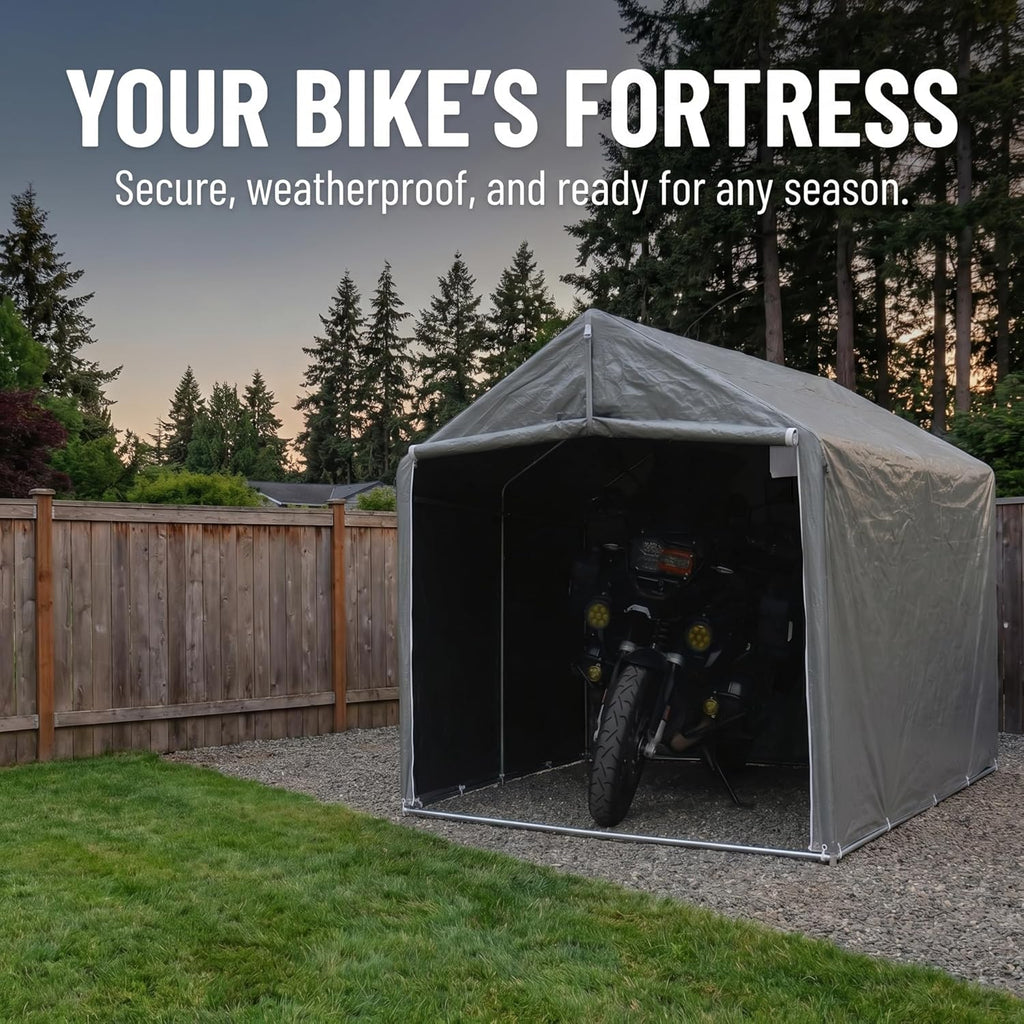 Bike Storage Shed Tent,8 * 6 * 6.2ft Outdoor Storage Shed, Carport, Canopy Shelter with 160g PE Fabric Coated with Silver Waterproof,Bike Covers Shelter for Bicycles,Garden Tools,Various Tools
