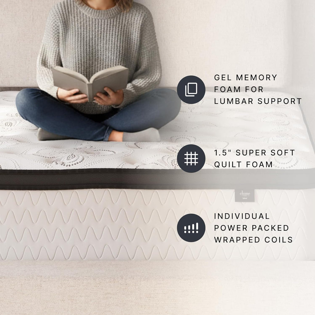 Signature Design by Ashley Chime Hybrid Queen 12" Mattress with Gel Memory Foam, Medium Firm, Pressure Relief, Fiberglass Free Mattress in a Box