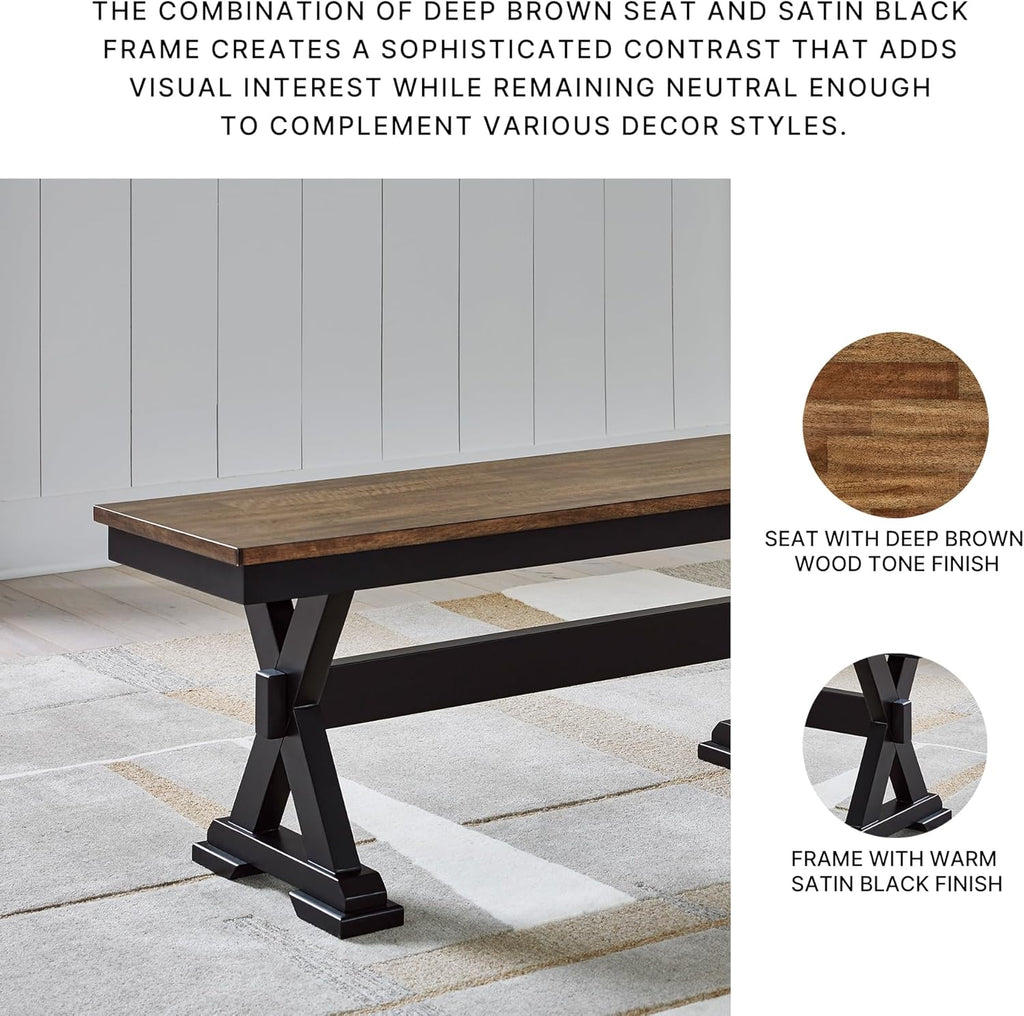 Signature Design by Ashley Wildenauer Farmhouse 50" Dining Bench, Dark Brown & Black