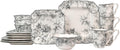222 Fifth Adelaide Grey 16-Piece Floral Porcelain Dinnerware Set | Microwave and Dishwasher Safe Dining Set for 4 | Stackable and Chip-Resistant Plates Bowls and Cups | Gift for Housewarming & Wedding
