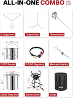 30QT Stainless Steel Turkey Fryer | Seafood & Crawfish Boiler | Basket & Waterptroof Cover Included | 50,000BTU Propane Burner | Outdoor Deep Fryers | Ideal for Frying & Boiling