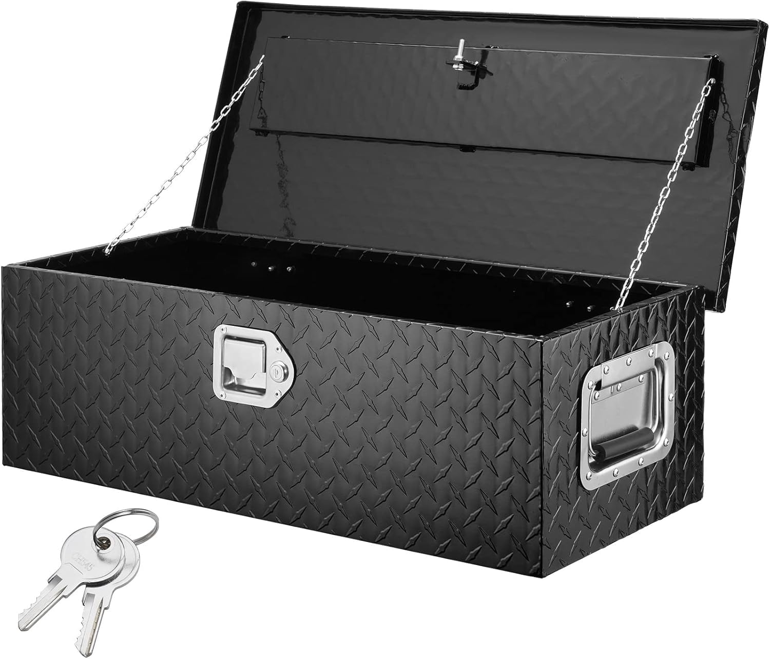 Heavy Duty Aluminum Truck Bed Tool Box 39"x13"x10" – Waterproof Diamond Plate Storage Chest, Lockable with Sliding Shelf & Stainless Handles, Durable Organizer for Pickup, Trailer, RV, Black