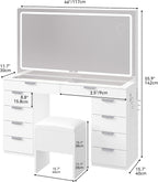 YITAHOME Vanity Set with LED Mirror, 10 Drawers, Stool Included