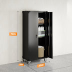 DUMOS 72" Metal Garage Storage Cabinet with Wheels, Tall Rolling Steel Tool Cabinet with Adjustable Shelves and Locking Doors, Lockable File Cabinet for Garage, Home, Office, Warehouse, Black