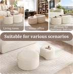 BSHOMGI Round Coffee Table Set of 2, Movable Ottoman for Corduroy Cloud Sectional Couches Circle Foam Round Side Table for Living Room, Entryway Set, 32"+17" Footrest No Assembly (Beige, 32"+17")