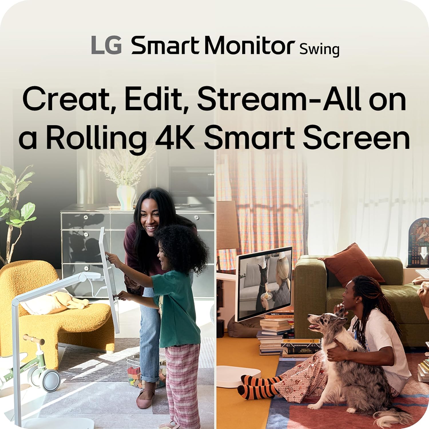 LG Smart Monitor Swing 32U889SA-W 32-Inch 4K UHD (3840x2160) IPS Touchscreen on a Fully Adjustable Wheeled Base HDR10  webOS  Built-in Speaker  HDMI  USB Type-C  Tilt/Height/Swivel/Pivot Stand  White