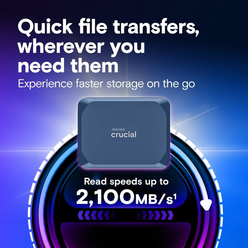 Crucial X10 2TB Portable SSD  Up to 2 100MB/s  USB 3.2 USB-C  External Solid State Drive  Compatible with Windows  Mac & Android  Durable Storage for Games  Photos & Files  Blue - CT2000X10SSD9-02