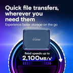 Crucial X10 2TB Portable SSD  Up to 2 100MB/s  USB 3.2 USB-C  External Solid State Drive  Compatible with Windows  Mac & Android  Durable Storage for Games  Photos & Files  Blue - CT2000X10SSD9-02