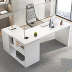 HSH White L Shaped Desk with Drawers Shelves, 360 Rotating Office Computer Desk with Storage Cabinet, Corner Home Office Desk Computer Table .55 Inch