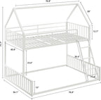 LIKIMIO Bunk Bed Twin Over Full Size, House Bunk Bed Frame with Ladder and Guardrail, House Shaped with Metal Slats Support No Box Spring Needed Space Saving for Bedroom and Dorm, White