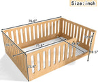 Bellemave Full Size Kids Montessori Floor Bed,Full Size Floor Bed Frame with High Fence and Door,Solid Wood Montessori Bed for Girls Boys,Natural