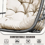 FREDEES Egg Swing Chair with Stand, Outdoor Hanging Egg Chair with Cushion for Patio/Porch/Balcony/Indoor (Beige)
