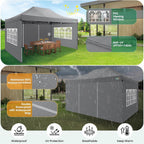 COBIZI 10x15 Heavy Duty Pop up Canopy Tent with 4 sidewalls  Commercial Outdoor Tents for Parties Backyard Event  Wedding  All Season Waterproof Event Shelter with Carry Bag  Gray(Frame Thickened)