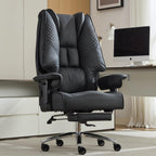 Big and Tall Office Chair 400lbs Wide Seat, Leather High Back Executive Office Chair with Foot Rest, Ergonomic Chairs Lumbar Support for Lower Back Pain Relief (Black)