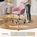 Warmiehomy Office Chair, Velvet Desk Chair for Home Office, Cozy Vanity Chair, Girl Cute Makeup Chair with Arm Rest for Bedroom Dressing Room (Blush Pink)