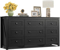 WLIVE Farmhouse Dresser for Bedroom, 63" Wide 9 Drawer Dresser Storage Organizer, Wood Chest of Drawers for Bedroom, TV Stand for 70 inch TV, for Living Room, Hallway, Ball Bearing Slide (Black)
