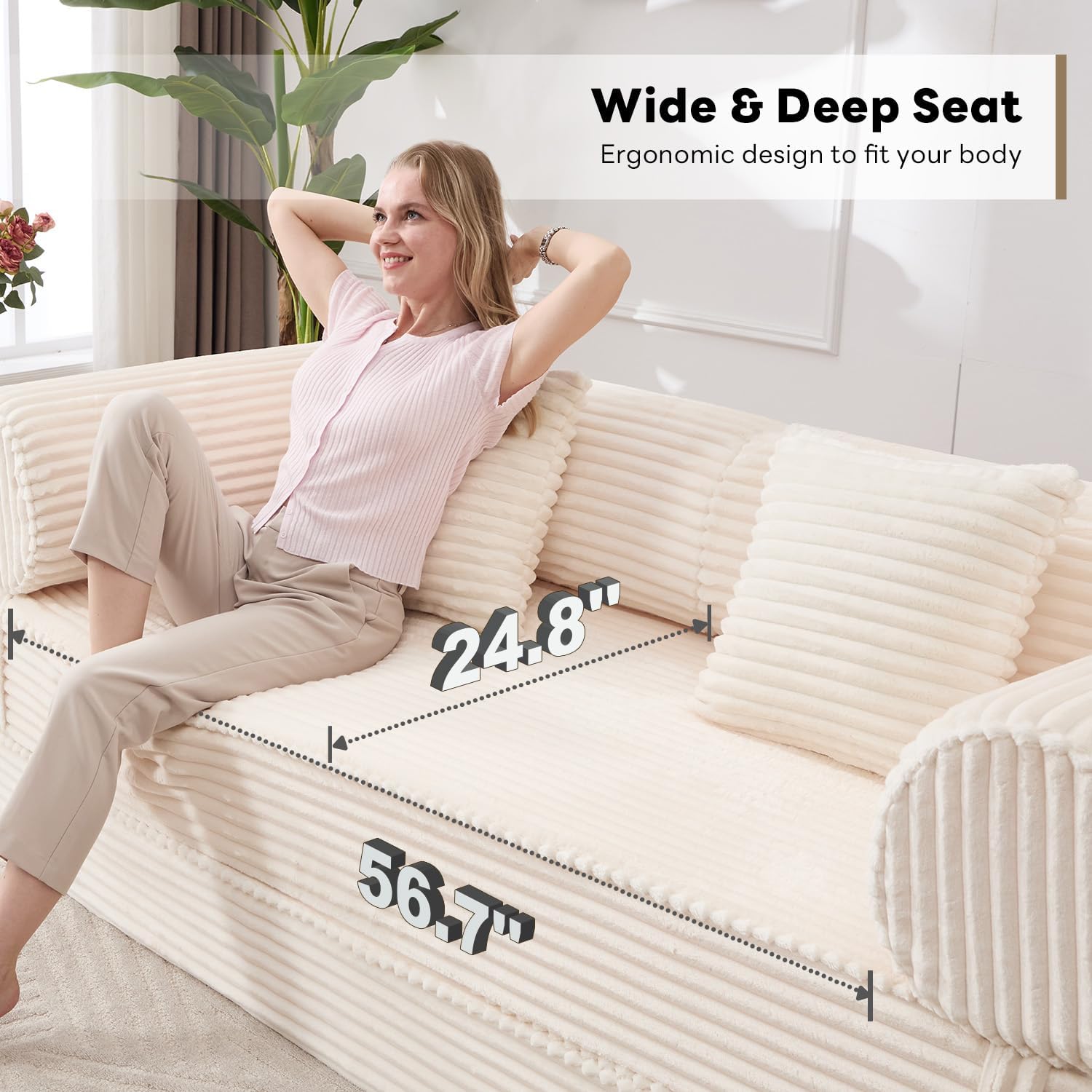 Tbfit 79'' Convertible Sofa Bed, Oversized Corduroy Folding Boneless Couch, Futon Mattress Sleeper Sofa, Comfy Foldable Upholstered Floor Couches for Living Room, Beige