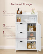 VASAGLE 39.4-Inch Tall Storage Cabinet with Power Strip, Floor Cabinet with Drawers and Door, 2 Adjustable Shelves, Freestanding, for Bathroom, Kitchen, Living Room, Cloud White UBBC775WH01S