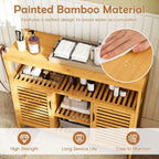 Giantex Bamboo Bathroom Storage Cabinet, 2-Door Storage Organizer with Shelves, Freestanding Floor Cabinet, Slatted Bamboo Home Furniture for Living Room Entryway Kitchen Dining Room, Natural