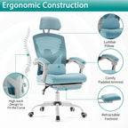 Simple Deluxe Home Office Desk Chair with Footrest, High-Back Mesh Rolling Swivel Reclining Chairs with Wheels, Comfortable Headrest, Lumbar Support, Comfy Arms