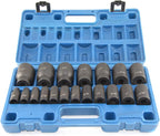 MacWork 19 Piece 1/2-Inch Drive Standard/Shallow Impact Socket Set, SAE, 3/8" to 1-1/2", CR-V&Cr-Mo Alloy Steel, 6-point Hex Radius Corner Design