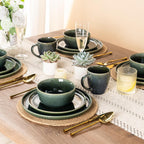 GBHOME Ceramic Dinnerware Sets for 4, 12 Pieces Stoneware Plates and Bowls Sets, Scratch Resistant Dishes, Dishwasher & Microwave Safe, Reactive Glaze-Earth Green