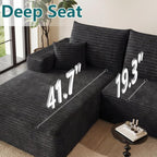 95" U-Shape Cloud Couch, Modern Modular Sectional L-Shape Sofa with Ottoman, Corduroy Upholstered Couches Deep Seat Sleeper Chaise Longue for Living Room, No Assembly Required(Black, Left Facing)