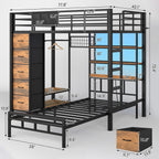 VIAGDO Bunk Bed Twin Over Twin with 5 Storage Drawers, Twin Bunk Beds with Charging Station and Lights, L-Shaped Metal Bunk Bed with Shelves, Bedside Pocket, Guardrail & Ladder for Kids, Teens, Black