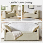 59.5" Modern Storage Ottoman Bedroom Bench, End of Bed Bench with Arms and Throw Pillows, Footrest Stool for Living, Dining Room, Entryway and Hallway, Beige